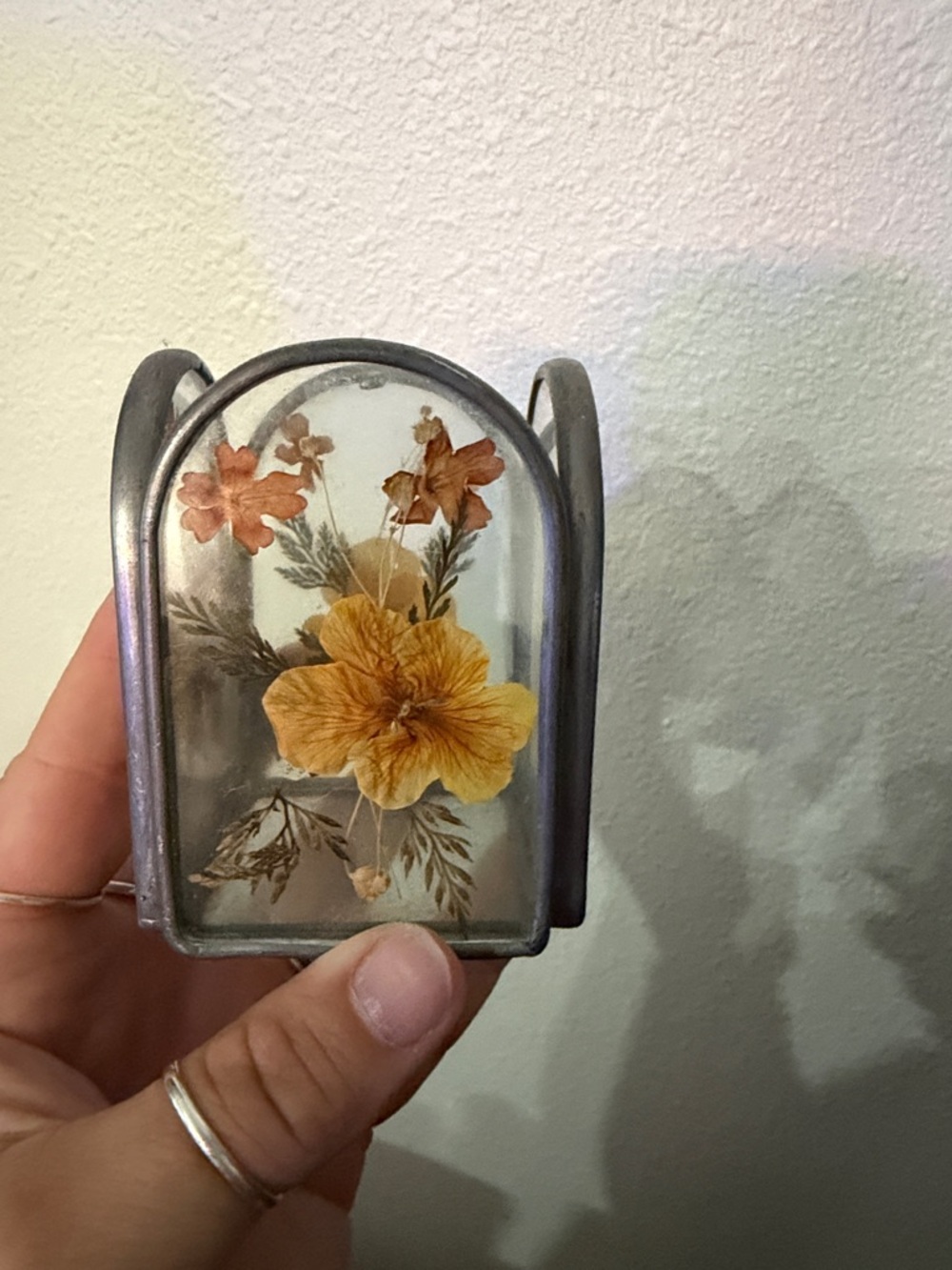 Pressed Flower Glass Votive Holder - Yellow & Red Flowers